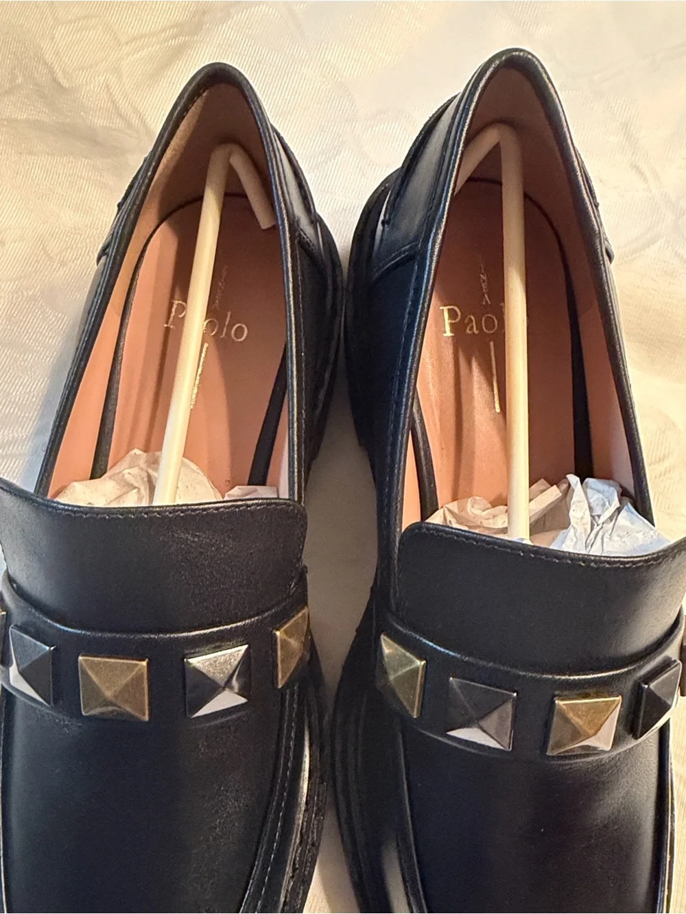 Linea Paola Black Studded Platform Leather Loafer Sz 9.5M